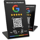 Google Review Table Stand with NFC and QR 2 Pack for Local Business Black Without App with Editable Link and Professional Des