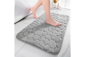 chakme Memory Foam Bath Mat, Extra Soft Non-Slip Bathroom Mat, Super Absorbent Bath Mats for Bathroom Floor, Machine-Washable Dry Bath Rugs,43x61 cm Small Grey Bath Mat
