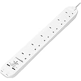 Amazon Basics 6-Socket Extension Lead With 2 USB Outputs and Surge Protection, 2 m