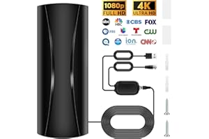 WORHUDY TV Aerial - with 900+ Miles Long Range 360° Reception Amplifier 4K/1080P Signal Digital Aerial UK Support Older TV with Amplifier Connector for Freeview Channels Indoor Outdoor 32ft Cable