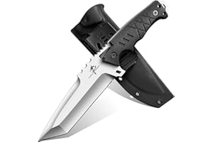 Purple Dragon Couteau de survie pour l'extérieur avec étui en Kydex, couteau de survie à lame fixe en acier D2, couteau Tanto avec manche en G10 pour le camping, cadeaux pour hommes, noir