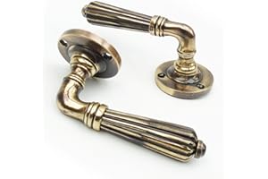 Jones & Grey Vintage Regency Reeded Lever Door Handles on Rose - Antique Aged Brass