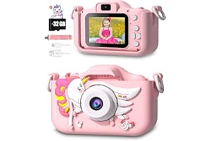 CIMELR Juguetes de Cámara Digital para Niños y Niñas,1080P HD Camara Fotos Infanti Regalos Ideales de 3 4 5 6 7 8 9 Años Juguetes de Cámara para Niños Camara Fotos Niños Tarjeta TF 32 GB -Rosa
