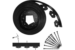 SilverChry Bordura Jardin Exterior, Borde Jardin Exterior Flexible, Césped Borde con 15 Clavijas, Borde de Jardín de Plástico, Valla Jardin Exterior, Borde Flexible con Aspecto (Negro)