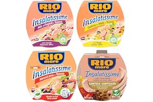 MENDOSA Insalatissime RioMare, Varietà di 4 Gusti: Mais e Tonno, Fagioli e Tonno, Lenticchie e Tonno, Messicana e Tonno