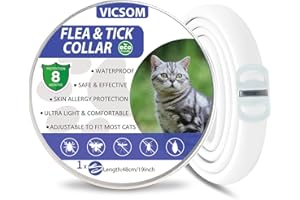 VICSOM Collar Antipulgas Gatos, Collar Antipulgas y Garrapatas para Gatos, Collar Antiparasitario Gatos Regulable Impermeable, 8 Meses de Natural Protección para Todos los Tamaños de Gatos Amarillo