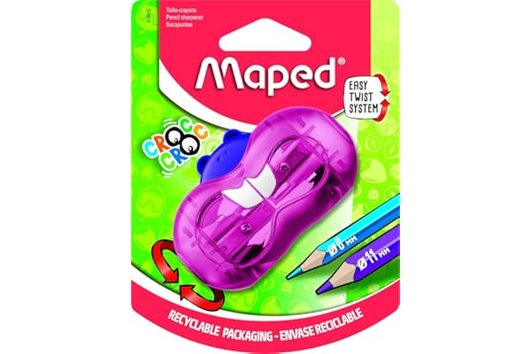 Maped - Taille-crayon Croc Twist Bieber - 2 tailles de crayons - Avec boîte de récupération - Couleur aléatoire