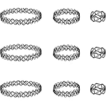 Set Gioielli Retrò Tumundo - Collana, Bracciale E Anello Elasticizzati, Stile Anni '90 Tattoo