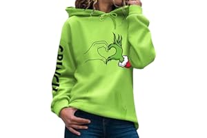GENERIC Weihnachten Pullover Damen Grinch, Weihnachtspullover Kapuzenpullover Grün Grinch Bedruckte Sweatshirt mit Tasche Casual Pulli Langarmshirt Pullover Herbst Winter Festlich Hoodie Oberteile
