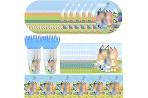 UZSXHJ Cachorro Cumpleaños Suministros,81 Pcs Juego De Vajilla Para Fiestas,Decoración Vajilla Animales Incluye Mantel Platos Tenedores Vasos De Papel Para Para Decoración De Aniversarios