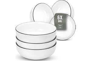 PURE LIVING INTERIOR DESIGN Ensemble 6 Bols Porcelaine Scandi - Design Scandinave, résistentes au Lave-vaisselle - Pure Living Blanc - Bol, Assiette Creuse, Petit Dejeuner - Idéal pour Muesli, Soup, Desserts, Service de Table.