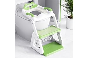 Orzbow Regulowana Deska Sedesowa dla Dzieci ze Schodami, Stabilna nocnik z Drabinką i Wyściełaną, Przedłużony Pedał i osłona Przeciwbryzgowa oraz Wodoodporna Poduszka z PVC, Lekka, Vert