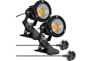 Milpoel COB LED Clip on Spot Lights, 7W, 3M Cord, IP65 Waterproof, for Indoor/Outdoor Pathway, Deck, Lawn, Patio, Walkway, Billboard (Warm Light, 2 Pack)