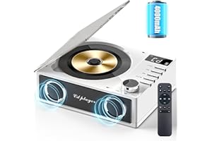 GRACIOSO Desktop CD Player With 4000mAh Rechargeable Battery,Bluetooth CD Player Wtih Dual Speakers,Remote Control, LCD Display, Support OPT/USB/TF Card/AUX/3.5mm Headphone Jack for Car Or Home