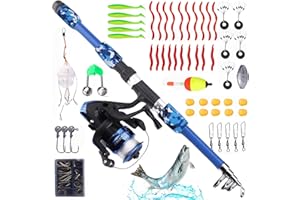 GAOUTO Zestaw wędkarski dla dzieci: zestaw wędkarski dla dzieci, wędka z kołowrotkiem i zestawem przynęt, zestaw startowy do wędki dla dzieci, wędka teleskopowa z włókna węglowego 1,8 m i żyłka wędkarska,