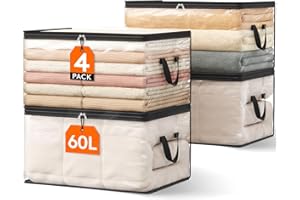 Lifewit Pack de 4 Sac de Rangement Transparent 60L, Sac Rangement Vetement en PVC, Housse de Couette Pliable avec Poignées, Boite rangement pour Demenagement, Vêtements, Couvertures, Jouets, Livres