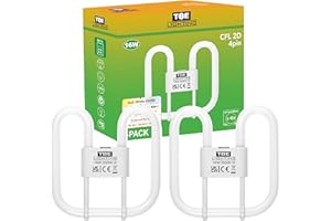 TBE Lighting, Lampadine CFL a risparmio energetico, 16 W 2D, 4 pin, lampadine fluorescenti DD, attacco GR10q da 4 pin, a lunga durata, colore: bianco freddo, 3500 K, Vetro, Confezione da 2, GR10q