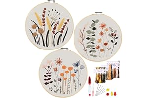 YINVA Anfänger Stickerei Set Stickerei Set, Blumenmuster Pflanzen Kreuzstich-Kit Starter Tools Kit mit 3 Stück Kunststoff-Stickrahmen, für DIY Kunst, Handwerk, Nähen