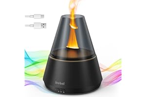 Jeebel Diffusore di Oli Essenziali - Diffusore Moderno con Effetto Fiamma a Luce di Candela LED Colorata - 300ml Mini Umidificatore a Nebbia Fredda per Camera Letto e Ufficio Aromaterapia