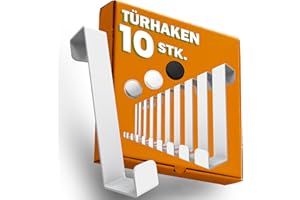 Menz Türhaken zum Einhängen, 10er Set - Kleiderhaken an Tür, stabile Haken zum Einhängen, platzsparende Türgarderobe für ganze Wohnung, universelle Türhakenleiste, weiß