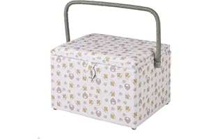 Sewing Online Large Sewing Box,Honey Bee Fabric | 31 x 23 x 20cm | Storage and Organiser Basket with Compartments for Sewing Supplies,Accessories,Thread,Needles,and Scissors - GA1127L