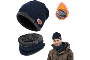 DTXYBC Winter Beanie Mütze Schal Set, Elastische Mütze Runder Schal Set, Beanie Mütze, Wintermütze und Schal, Fleecefutter Warme Wintermütze Damen Herren, Unisex für Outdoor Sport Wärmen