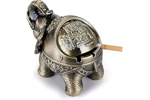 BSTKEY Cendrier coupe-vent vintage avec couvercles - Cendrier de table à modeler en forme d'éléphant rétro pour usage extérieur et intérieur, décoration rétro pour la maison et le bureau Bronze vert