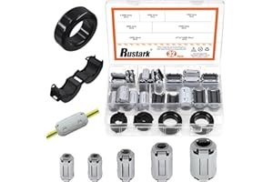 Rustark 32Pcs 7 Sizes Gray Clip-on Ferrite Ring Core Toroid Core Ferrite Cores Assortment Kit RFI EMI Ferrite Bead Clips Noise Suppressor Filter Cable Clip for 3.5/5/7/9/13/15/42x24x16mm Dia. Cable