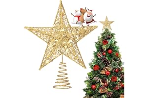 NOCHME Weihnachtsbaumspitze Stern 15 cm Klein glitzernder Metalldraht Fett Weihnachtsbaum Spitzen Christbaumspitze Christmas Weihnachten Dekoration Gold
