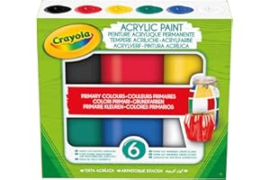 CRAYOLA 6 Acrylic Tempera Paints, Sunset Colours in Resealable Jars Ready to Use for School and Leisure Primary Colours /