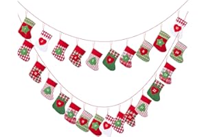 Kesote 24x Adventskalender zum Befüllen Aufängen Weihnachtskalender Kette Filz Säckchen Kinder Weihnachten Deko Strumpf (15 x 10 cm)