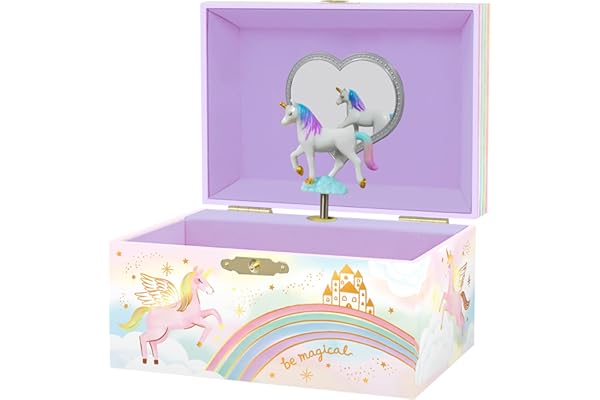 Giggle & Honey® Boîte à Bijoux Musicale Licorne pour Filles Boîte à Musique pour Enfants avec Miroir, Cadeau pour Petites Filles de 3 à 10 ans