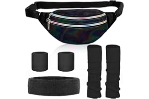 WDJLNZB Accesorios de Disfraz de los Años 80, Años 80 Mujer Accesorios, Juego de Disfraces de los Años 80, Calentador de Piernas Neón, Muñequeras Algodón, Gimnasio, Tenis, Deportes, Correr