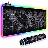coverzone B&uuml;y&uuml;k Oyuncu RGB Mousepad & Klavye Pad World Map Desenli Işıklı 80X30cm Pad