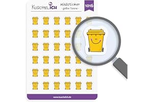 ‎KUSCHELICH KuschelICH Miniaufkleber Gelbe Tonne – Planersticker für Kalender & Bullet Journal – 36 Sticker – Nachhaltiges Papier, beschreibbar, Made in Germany (Gelb)