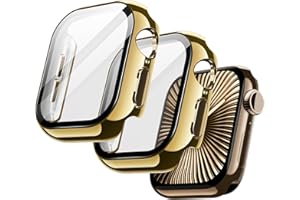 JETech Plattiert Hülle mit Schutzfolie für Apple Watch Series 11/10 42mm, Metallglanz Design, Gesamt Schutzhülle, Eingebaut Gehärtete Glas Displayschutz Hohe Empfindlichkeit, 2 Stück (Gold)