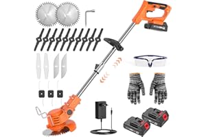 Débroussailleuse Électrique sans Fil, Débroussailleuse avec 5 Lames, Débroussailleuse Batterie 21V 2×2000mAh, Coupe-Herbe Télescopique Réglable pour Jardin, Pelouse, Buissons