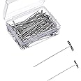 100pcs T-Pins,Stainless steel T-Pins,Wig T Pin,Stainless Steel Wig Pinswith a Plastic Box T Pinsfor Dressmaking,Blocking Knitting,Modelling and DIY Crafts,WigMaking(2 Sizes,38mm+51mm)