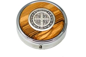 DELL'ARTE Articoli Religiosi Scatola portarosario cm 6,2 Croce San Benedetto - Inserto Vero Legno olivo e placca Metallo 30mm