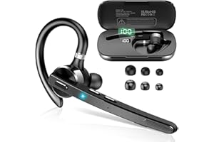 Thunelec Oreillette Bluetooth 90H mains libres Bluetooth 5.3 avec double micro pour réduire le bruit, casque sans fil avec fonction muet et double appairage pour entreprise/bureau/conduite/sport