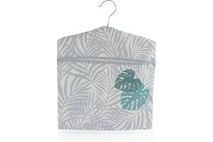 Beldray LA032005PALMFEU7 Sac à pinces à linge imprimé feuille de palmier - Hang on Line, Crochet de Suspension Pour le Rangement, Peut contenir jusqu'à 100 sacs à chevilles, 33 x 30 cm