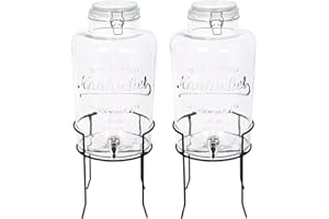 Rink Drink 8.7L Drinks Dispenser with Tap & Stand - Pack of 2 - Large Home Kitchen Outdoor Black Tap Water Dispensing Jug Indoor Juice Punch Bottle for BBQ, Party, Picnic, Events, Buffets