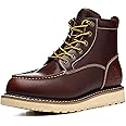 SL-Saint Waterproof Soft Moc Toe Handmade Classic Fashion Work Boots for Men,Goodyear-welted Industrial&Construction Hiking Wedge 6'' Black/Brown