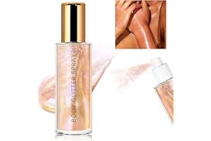 Noerrors Body Glitter Spray, Rose Gold Shimmery for Body Face Hair, Moisturizing Bronze Body Shiny Luminizer Glow Liquid Highlighter Quick-Drying Lightweight Non-Sticky Spray 60ML