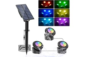 NATPOW Lumières LED Submersible Solaire, 2 Modes Spot Piscine RGB, 5.5V Changement de Couleur Éclairage de Piscine, IP68 Etanche Lampe Solaire pour Aquarium, Jardin, Piscine, Fontaine, Étang (3 en 1)