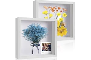 MUUKAIII 2er 3D Bilderrahmen 20 x 20 cm - 3D Objektrahmen Tiefer 3cm - 3D Bilderrahmen zum Befüllen - Objektrahmen Shadow Box - 3D Rahmen für Objekte,Blumen,Hochzeitsstrauß oder Erinnerungsstücke