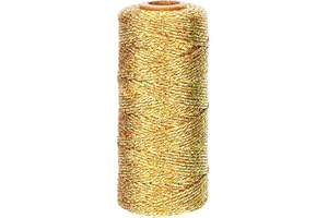 TONAUP Fil Doré Noel 100M Fil d'or Métallique Cordon Ficelle Dorée Fil Ciré 1.5mm Fil d'or Métallique Cordon Fil pour Emballage de Cadeaux Corde de Loisirs Créatifs pour Bijoux DIY Artisanal Décoration