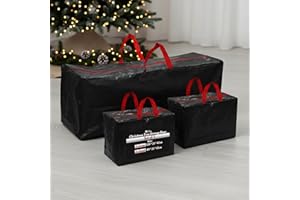 Just for Christmas Tree Storage Bags Fit Upto 7ft Tree - Set of 3 Christmas Tree Bags Includes 1 Tree Bag & 2 Garland Bags W/Handles, Dual Zipper, Tear Proof & Water Resistant (Black)