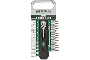 WIESEMANN 1893 Set cricchetto e bussole da 28 pezzi 1/4″ | WIESEMANN | lega acciaio in cromo e vanadio | con attacco | prolunga da 100 mm | 8 mm - 32 mm | con bocca esagonale