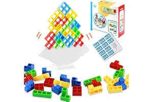 TENGYIF 64PCS Tetra Tower Spiel Spiele für Erwachsene Kinder, Tetris Balance Team Turm Game, Stapelspiel Spielzeug, Stack Attack Spielzeug, Stapelturm für Mädchen Junge Geschenk Heimspiele Partys Reise